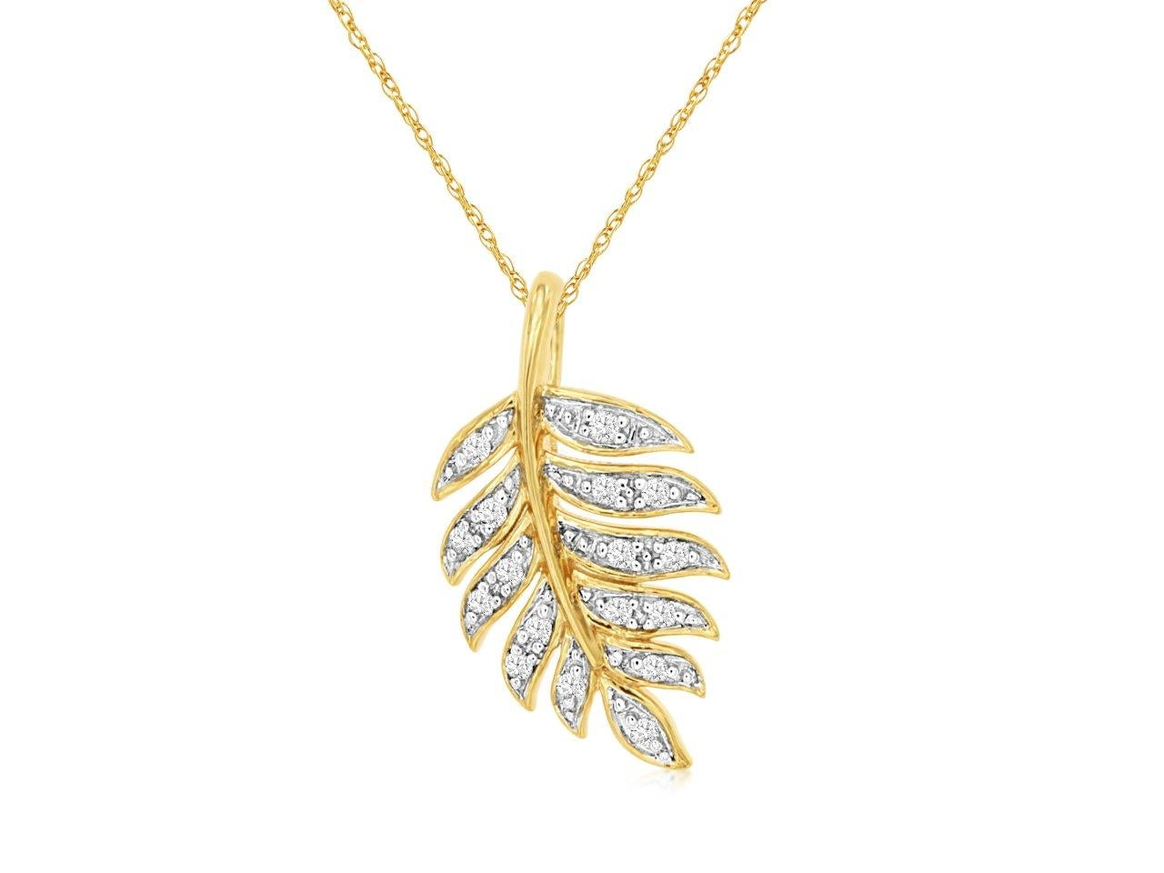 14K Yellow Gold Palm Leaf Diamond Pendant Necklace