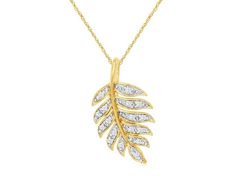 14K Yellow Gold Palm Leaf Diamond Pendant Necklace