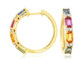 14K Gold Rainbow Multi Sapphire Diamond Hoops