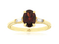 14K Yellow Gold Oval Garnet & Baguette Ring