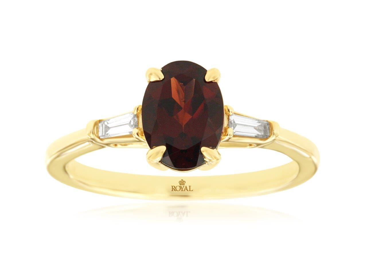 14K Yellow Gold Oval Garnet & Baguette Ring