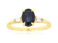 14K Gold Oval Sapphire & Baguette Diamond Ring