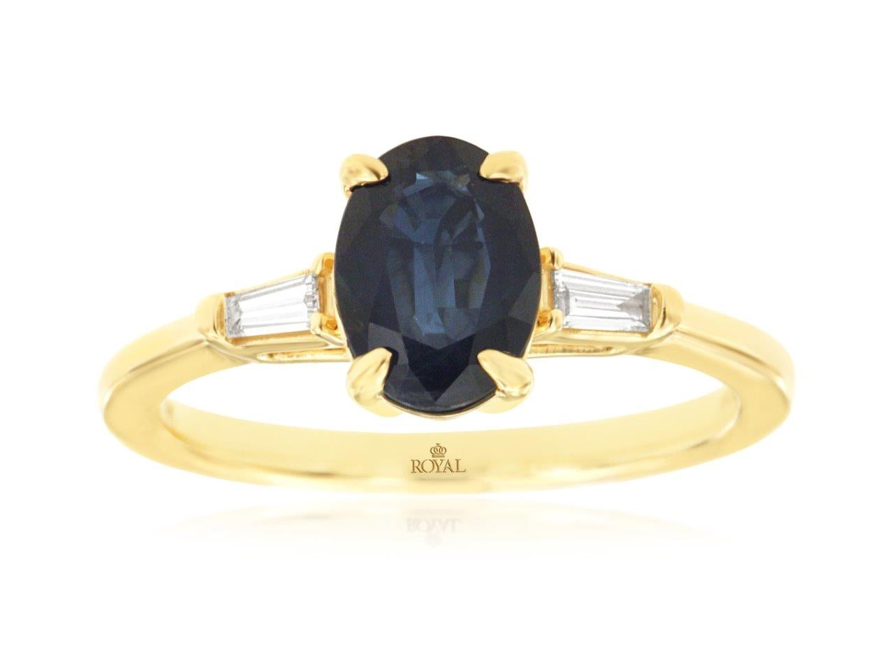 14K Gold Oval Sapphire & Baguette Diamond Ring