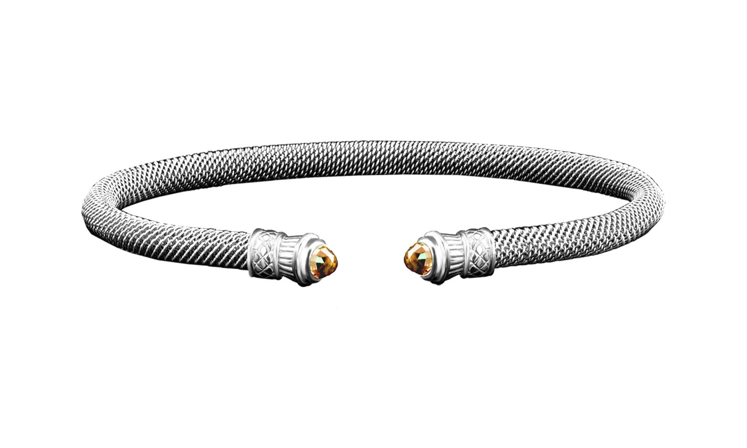 Sterling Silver Citrine Raised Mesh Cuff Bracelet