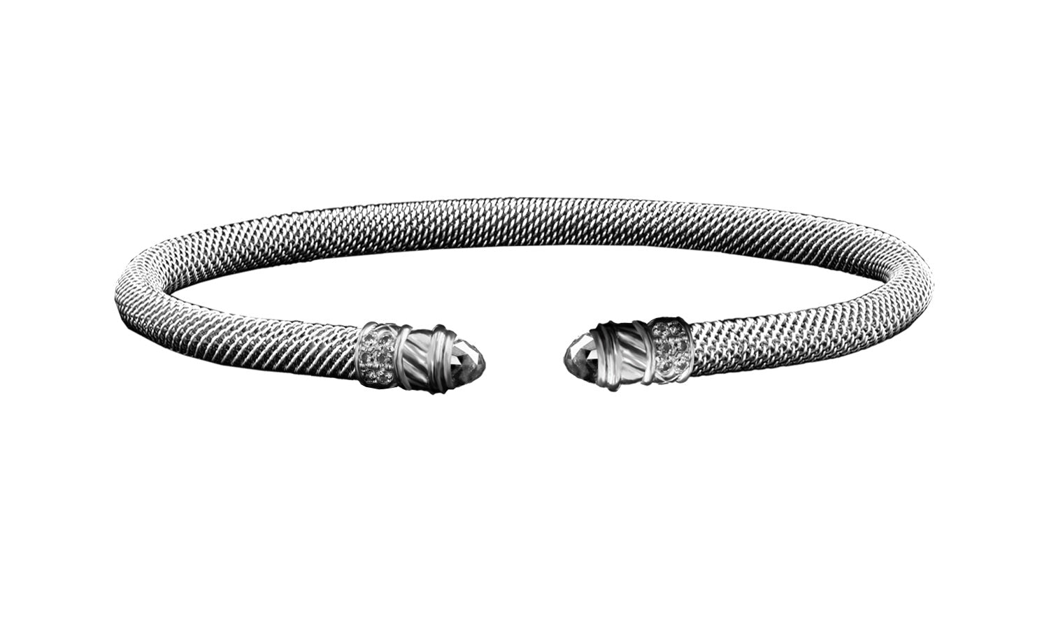 Sterling Silver White Topaz Mesh Cuff Bracelet