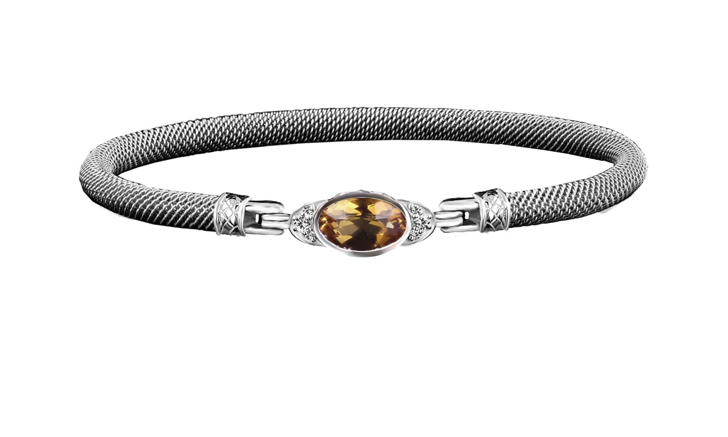 Sterling Silver 14k YG Garnet Cuff Bracelet
