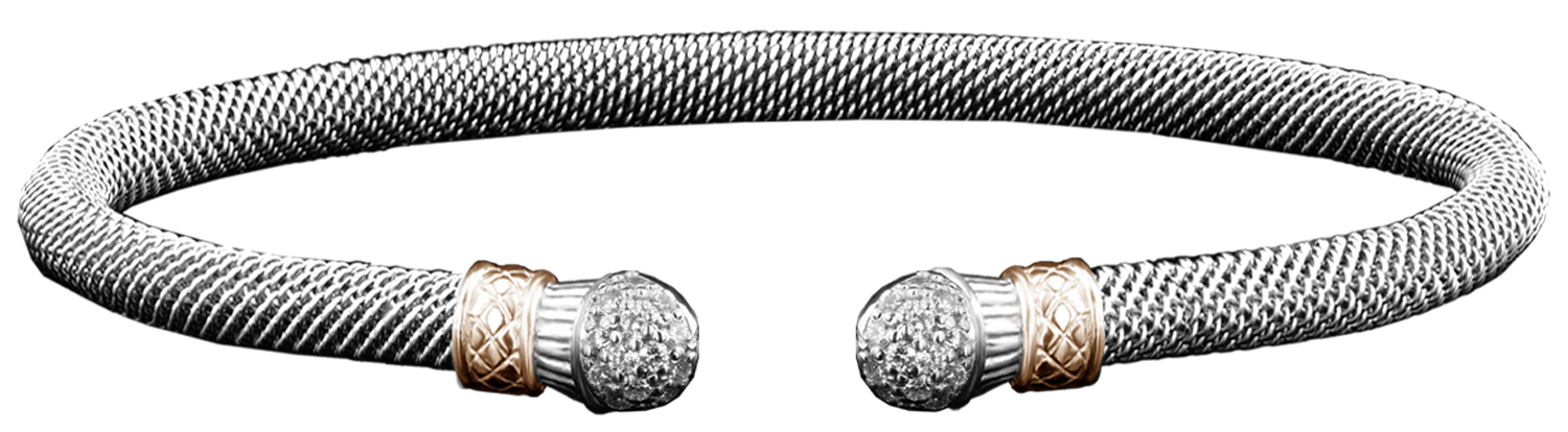 Sterling Silver 14k YG Lab Grown Mesh Raised Cuff
