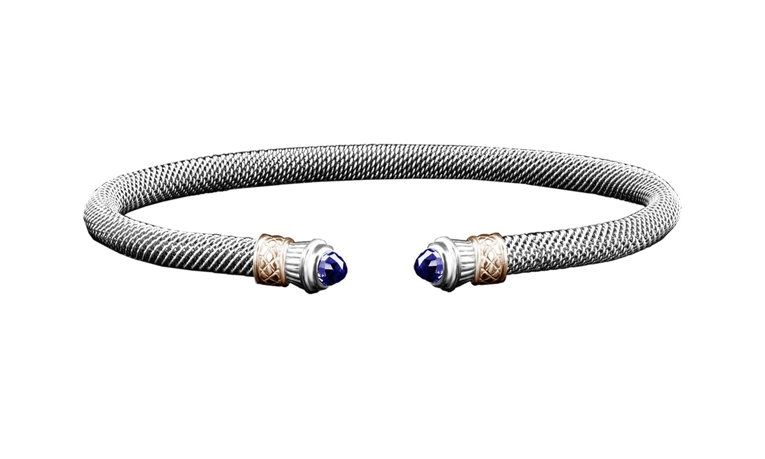 Sterling Silver 14k YG Sapphire Cuff Bracelet