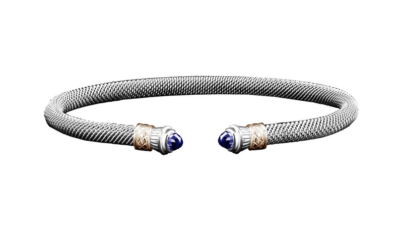Sterling Silver 14k YG Sapphire Cuff Bracelet