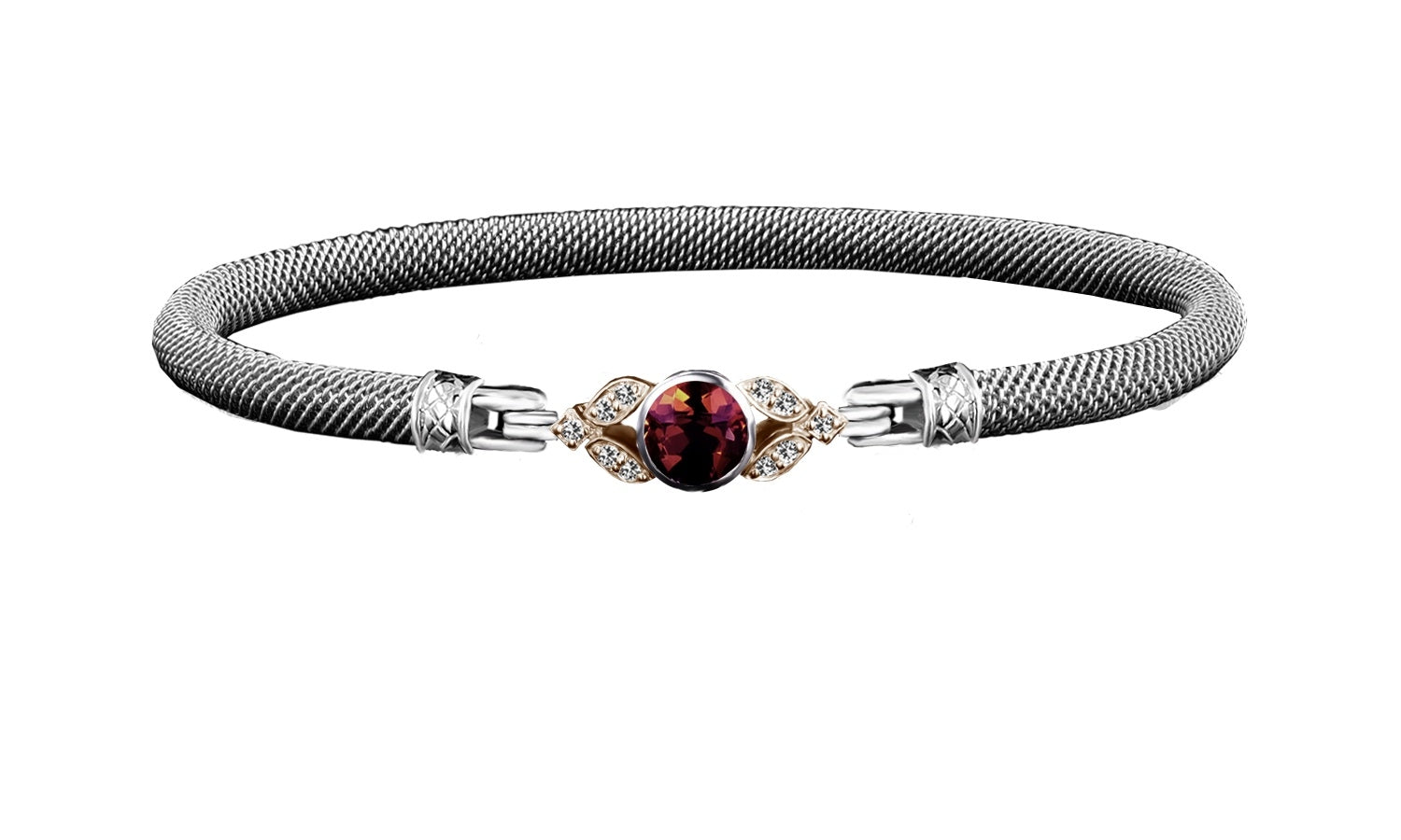 Sterling Silver 14k YG Garnet Lab Diamond Bracelet