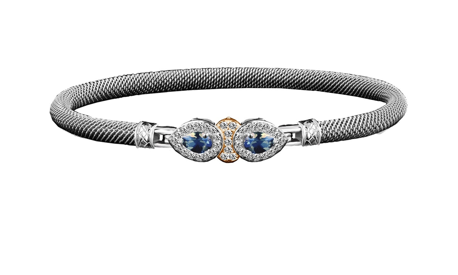 Sterling Silver 14k YG Blue Topaz Lab Diamond Bracelet