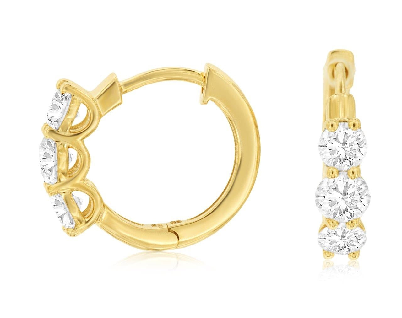 Gold 3-Stone Lab Grown Diamond Mini Hoops