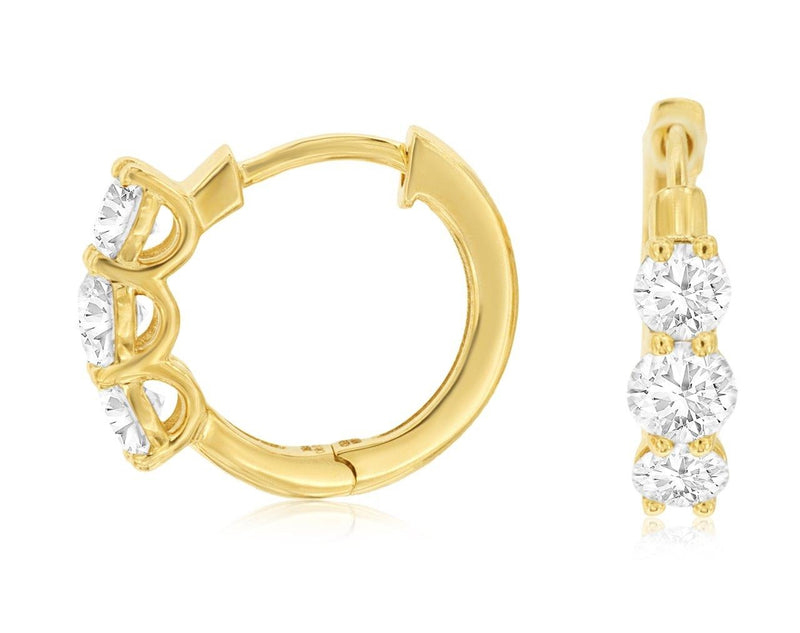Gold 3-Stone Lab Grown Diamond Mini Hoops