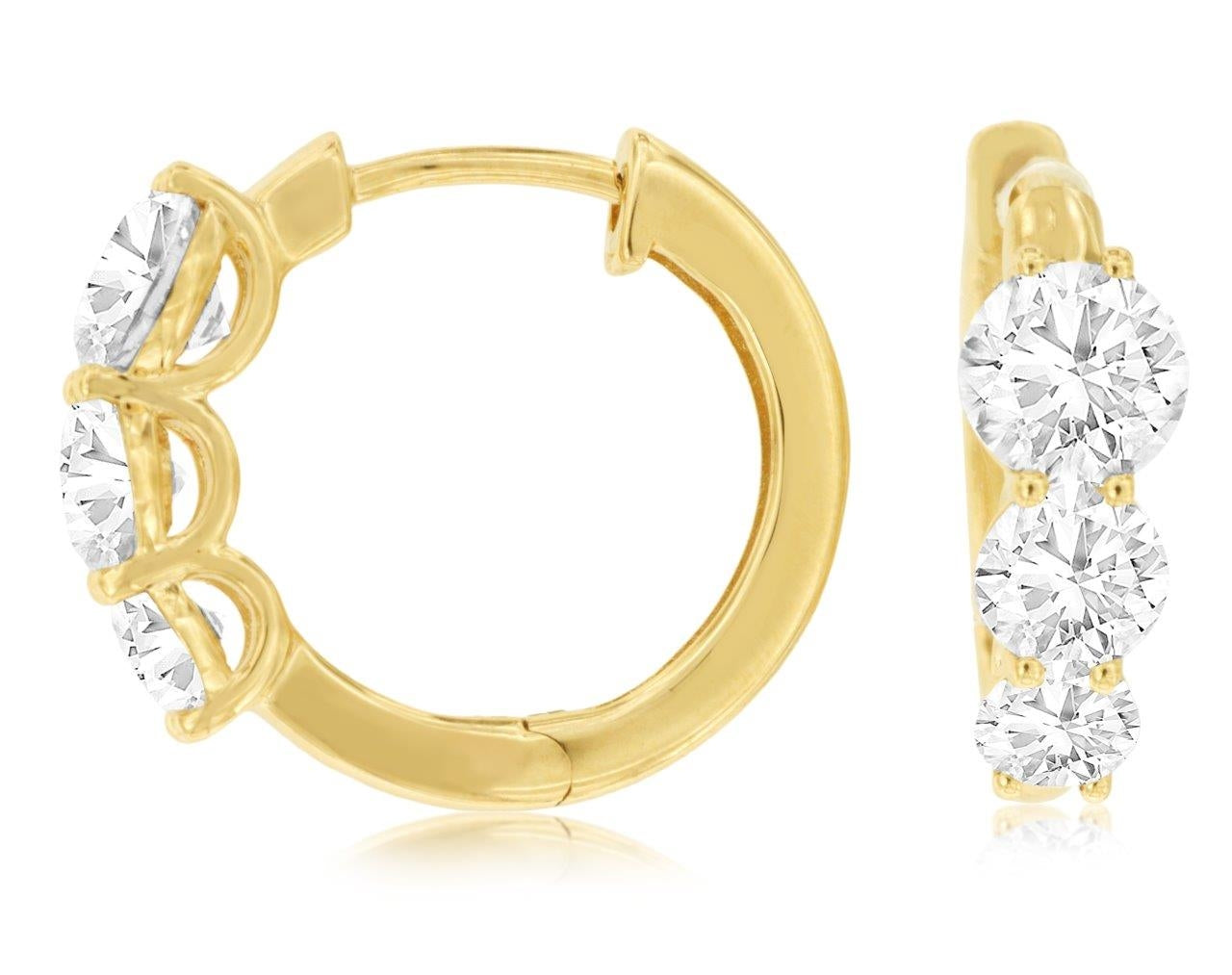 2 CTW 3-Stone Gold Lab Grown Diamond Loop Earrings