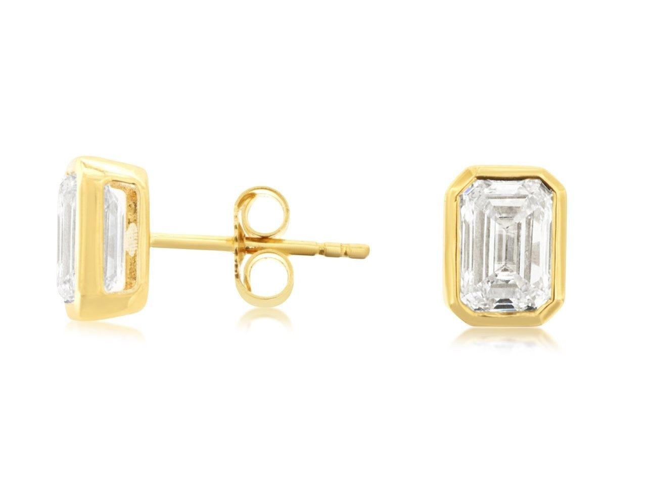 Yellow Gold Emerald Lab Diamond Bezel Studs