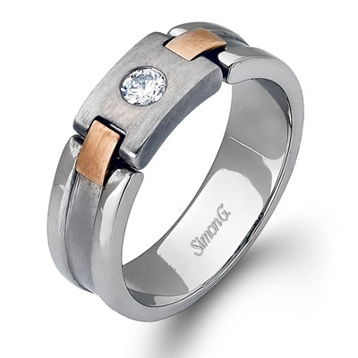 Simon G. Buckle Men's Ring - White & Rose Gold Diamond