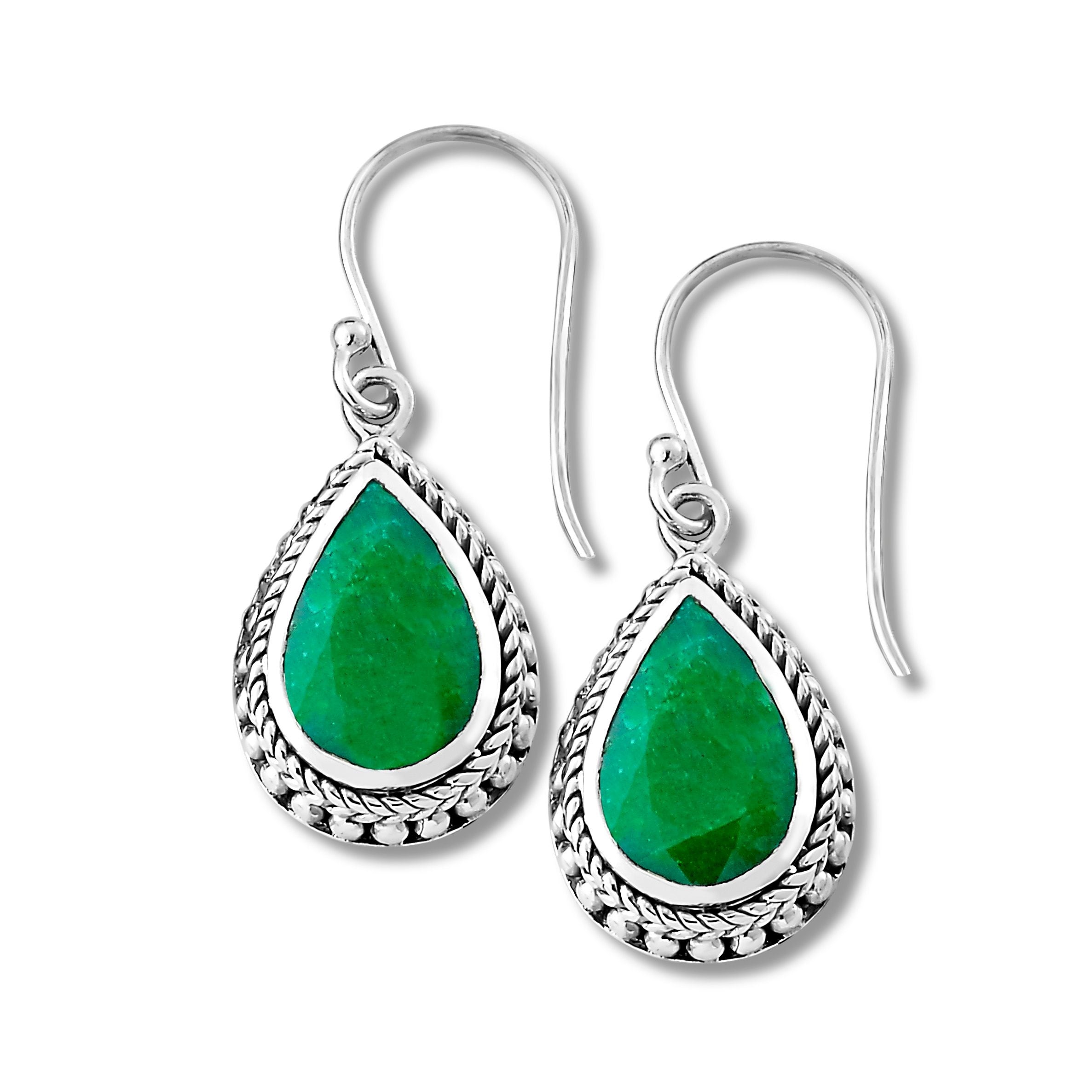 Emerald Sterling Silver Pear Drop Earrings