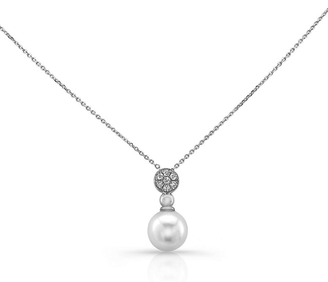 14K White Gold Pearl & Diamond Lariat Necklace