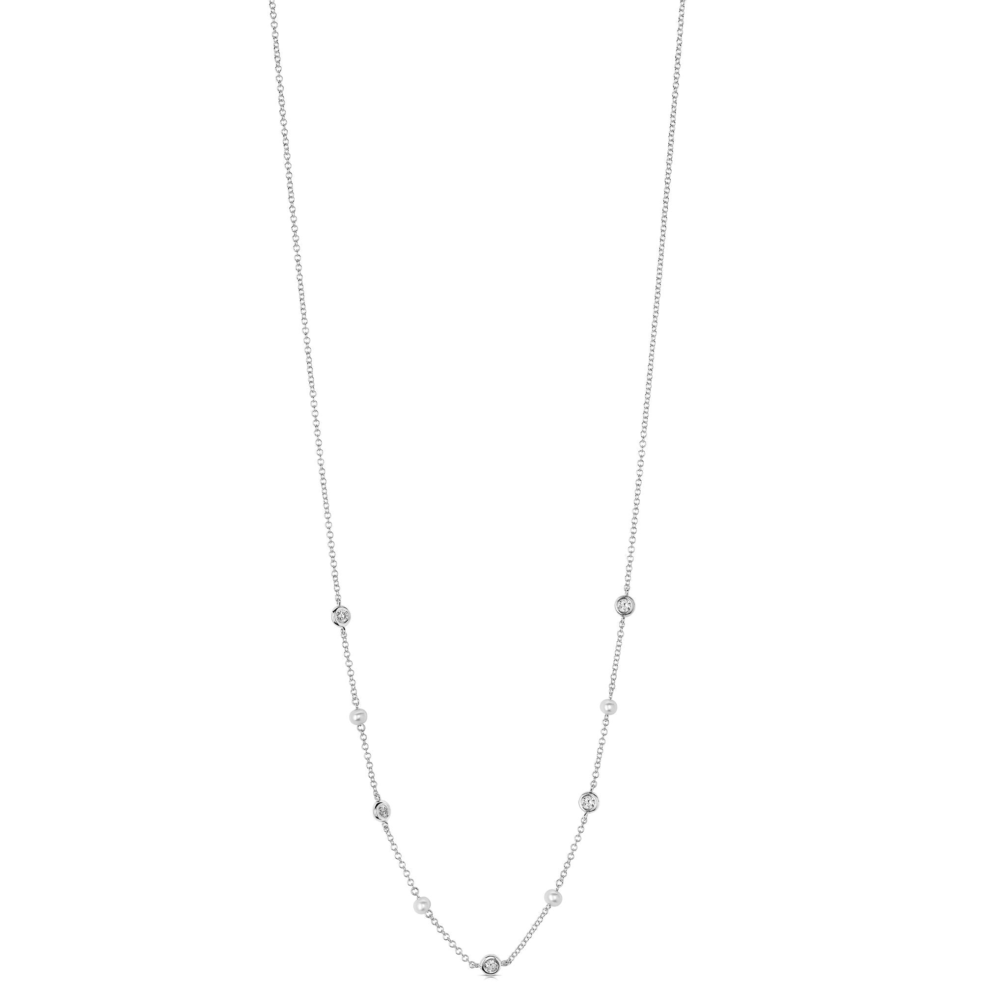 14K White Gold Pearl & Diamond Necklace .20CTW