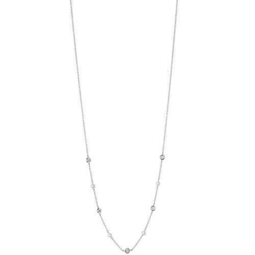 14K White Gold Pearl & Diamond Necklace .20CTW
