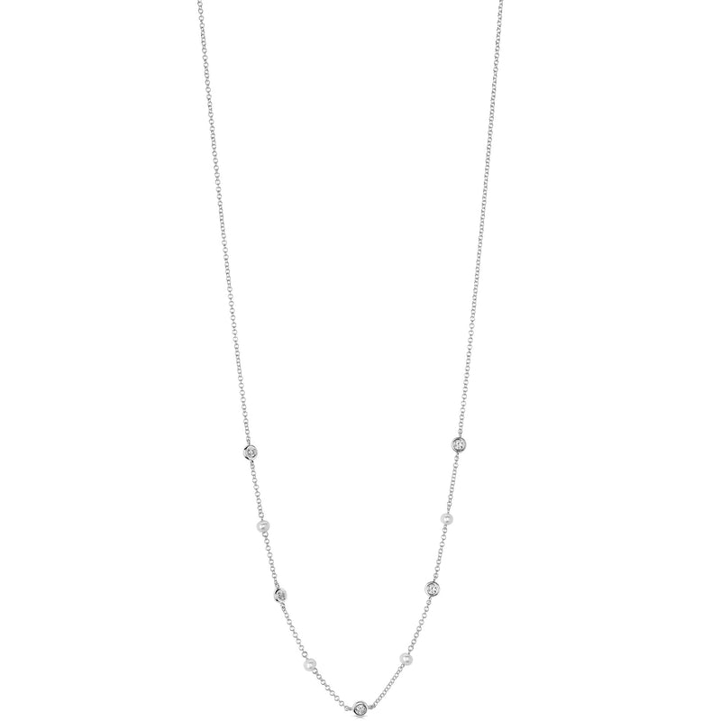 14K White Gold Pearl & Diamond Necklace .20CTW