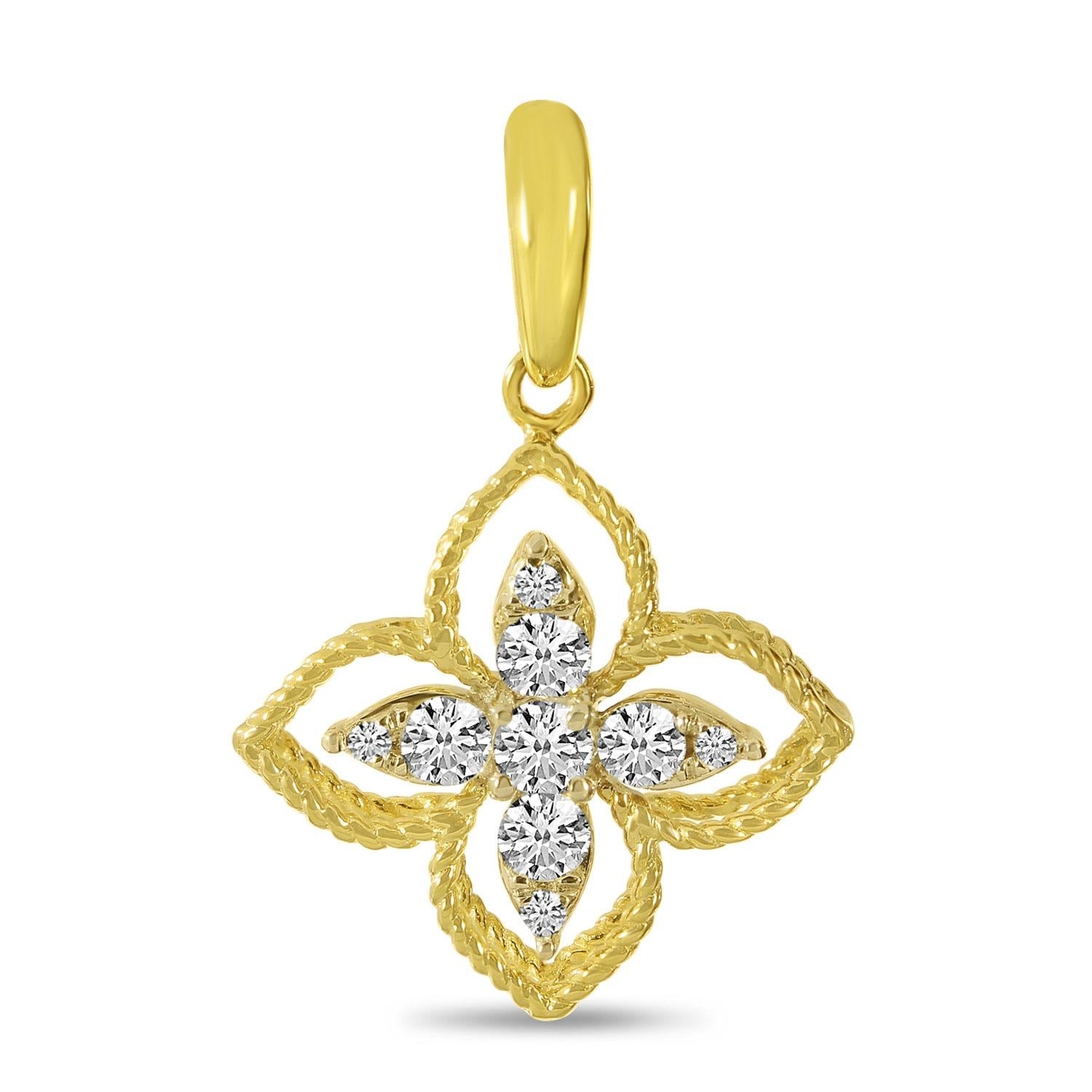 Vintage 14K Gold Floral Diamond Milgrain Pendant