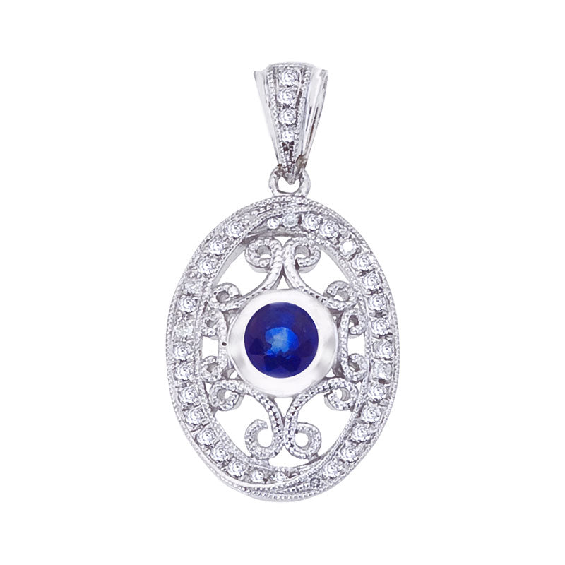 14K White Sapphire & Diamond Pendant