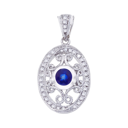 14K White Sapphire & Diamond Pendant