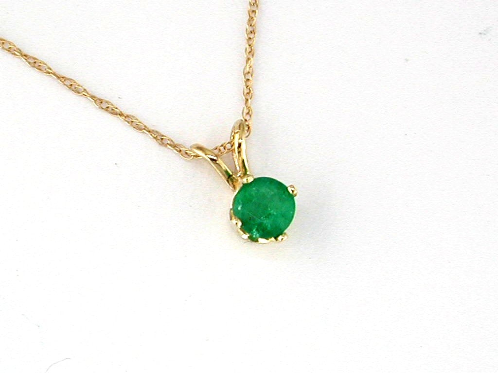 Vibrant Green Emerald Solitaire 14K Gold Necklace
