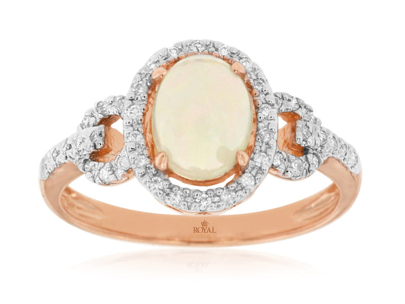 Oval Opal Diamond Halo 14K Rose Gold Ring