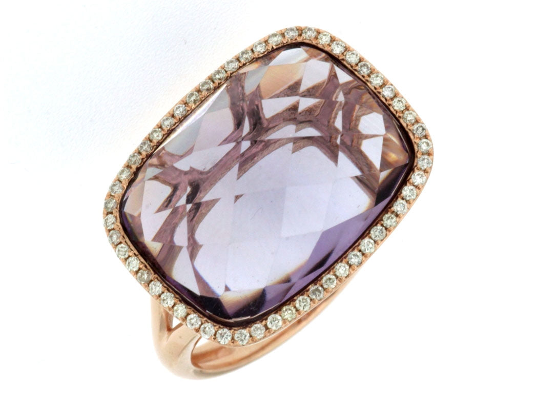 14K Rose Gold 8.40ct Amethyst Diamond Ring