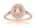 Peachy Pink Morganite Rose Gold Diamond Halo Ring