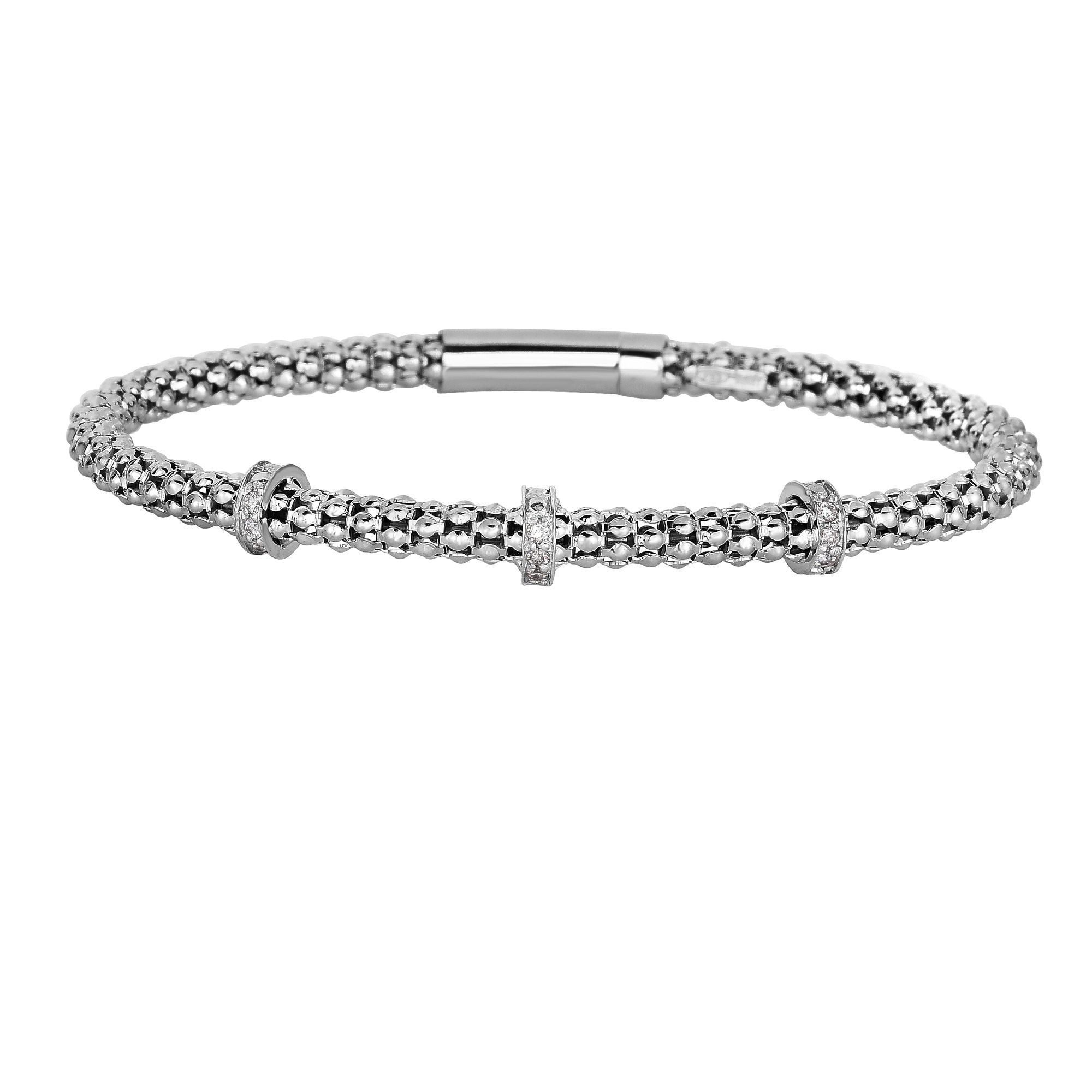 Philip Gavriel  Silver Popcorn Bracelet with 3-Diamond Stations
