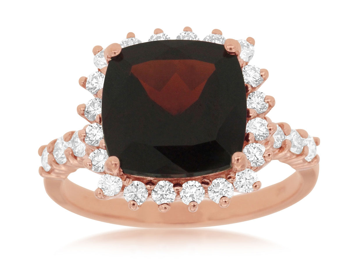 14K Rose Garnet & Diamond Ring