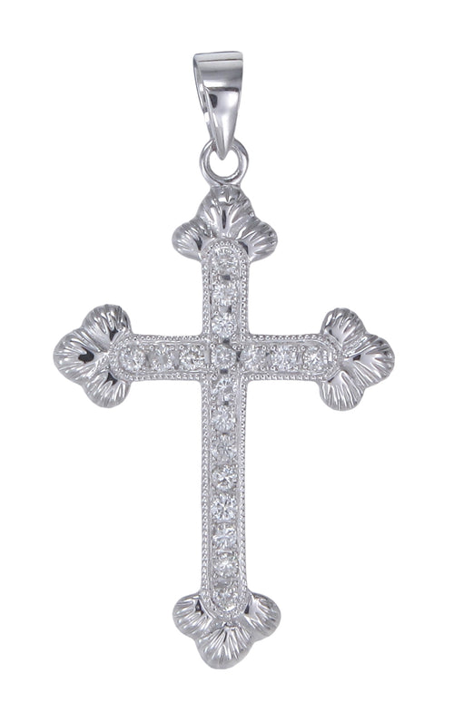 14K White Gold Diamond Cross