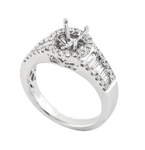 18KW Baguette & Round Diamond Engagement Setting