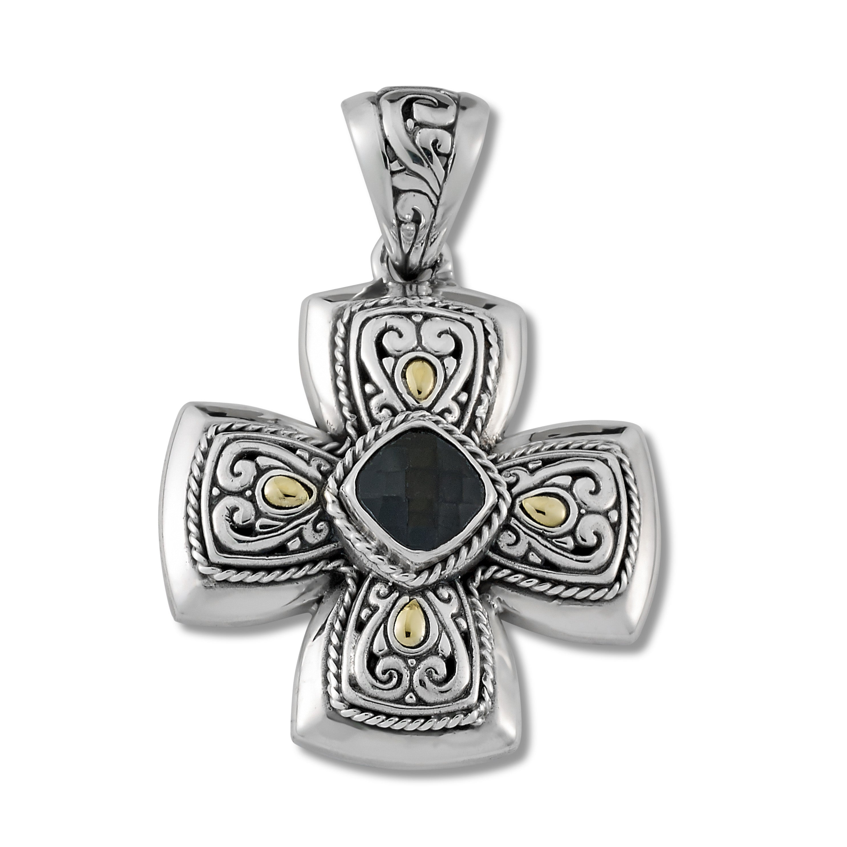 Black Onyx Sterling Silver Cross Pendant Necklace