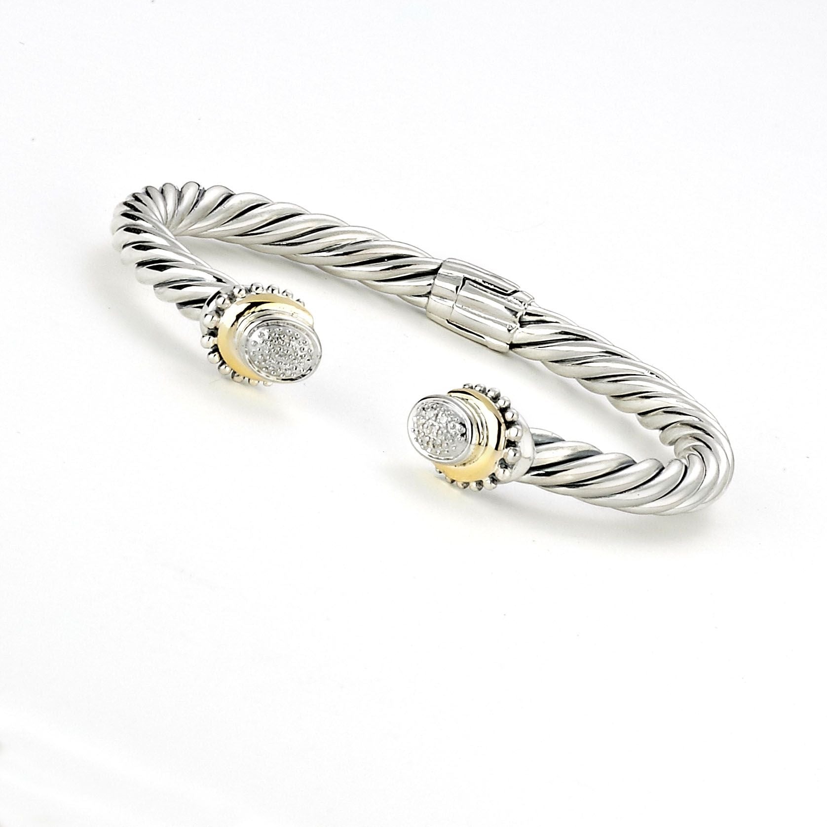 Pave' Diamond Cable Sterling Silver Bangle