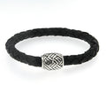 Mens Woven Leather Sterling Silver Bracelet