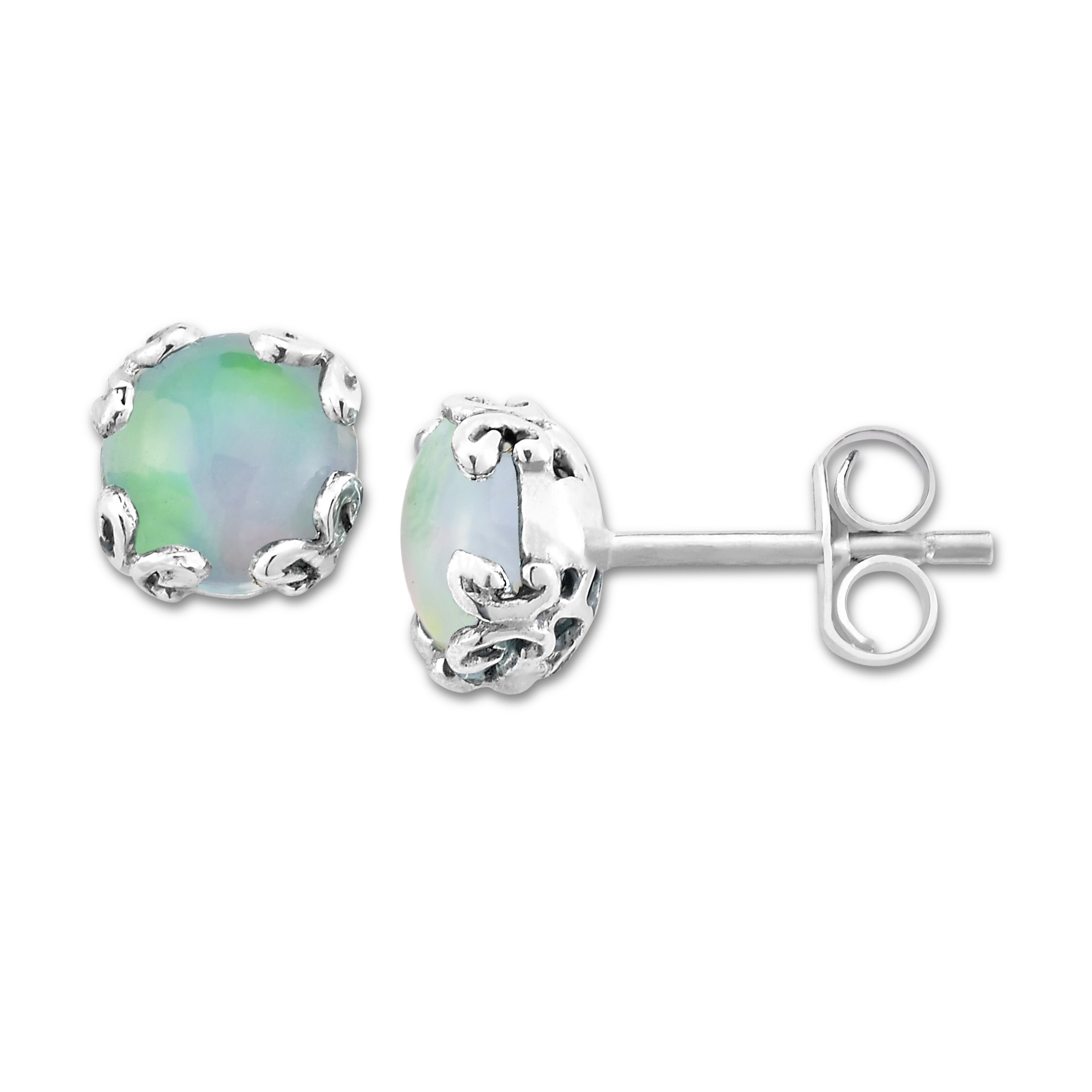 Opal Sterling SIlver Round Stud Earrings