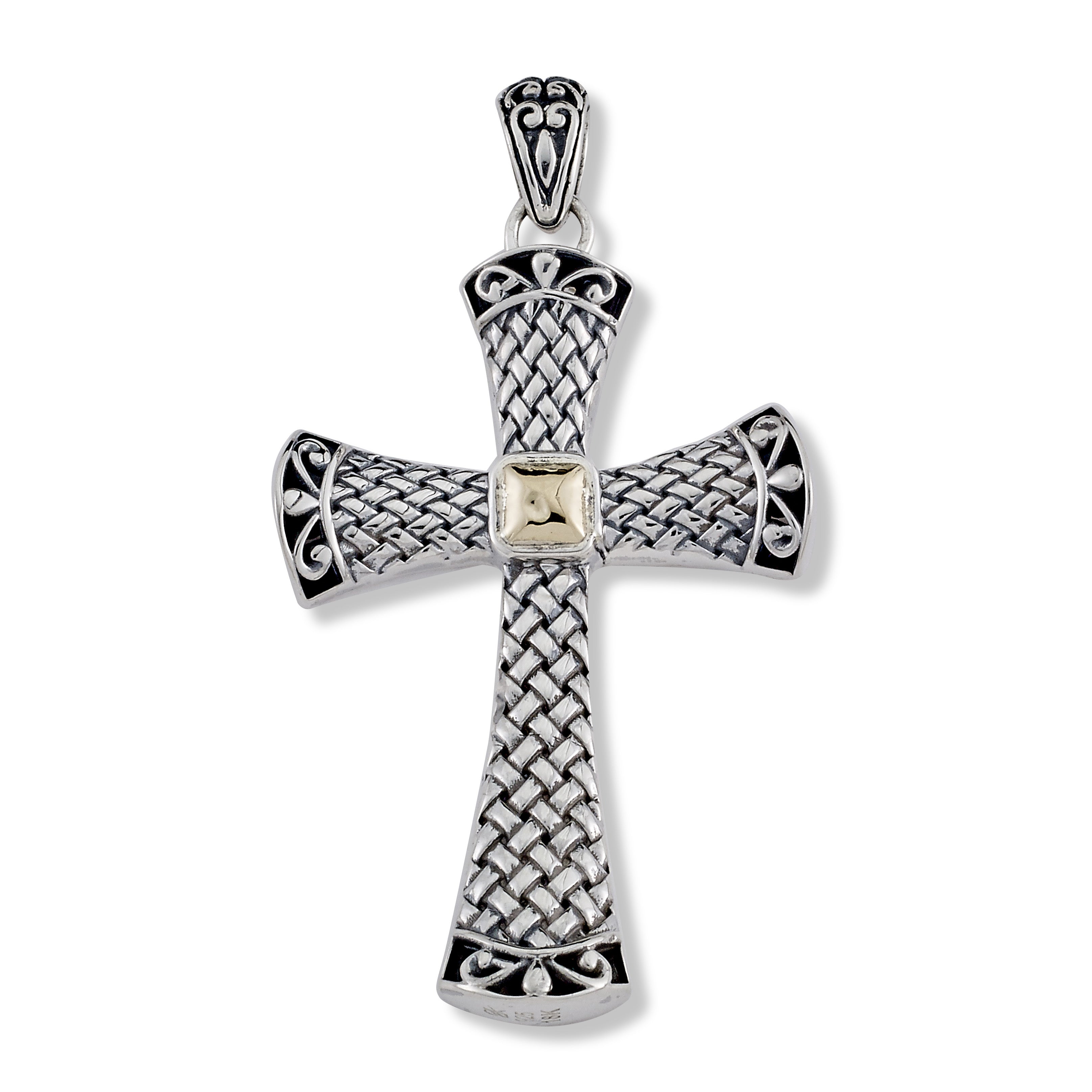 Sterling Silver 18k YG Woven Cross Pendant Necklace