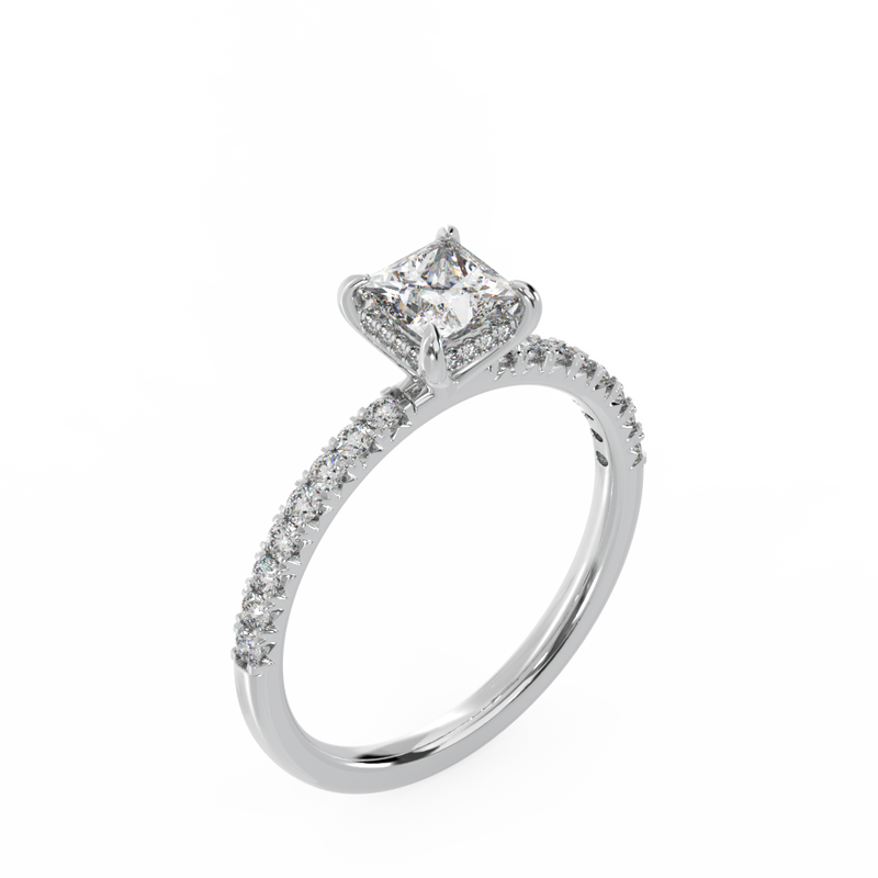 1 CTW Princess Cut Lab Grown Hidden Halo Ring