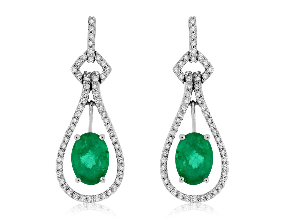 Dazzling Emerald & Diamond 14KW Gold Drop Earrings