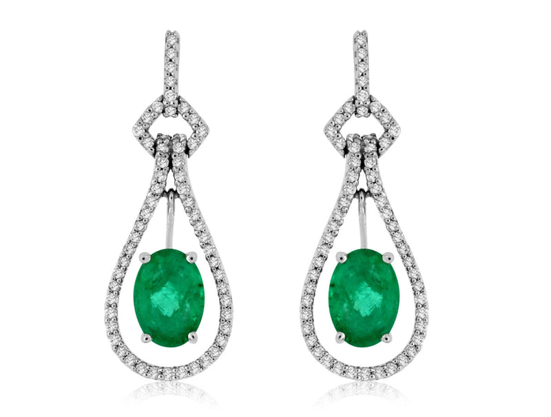 Dazzling Emerald & Diamond 14KW Gold Drop Earrings