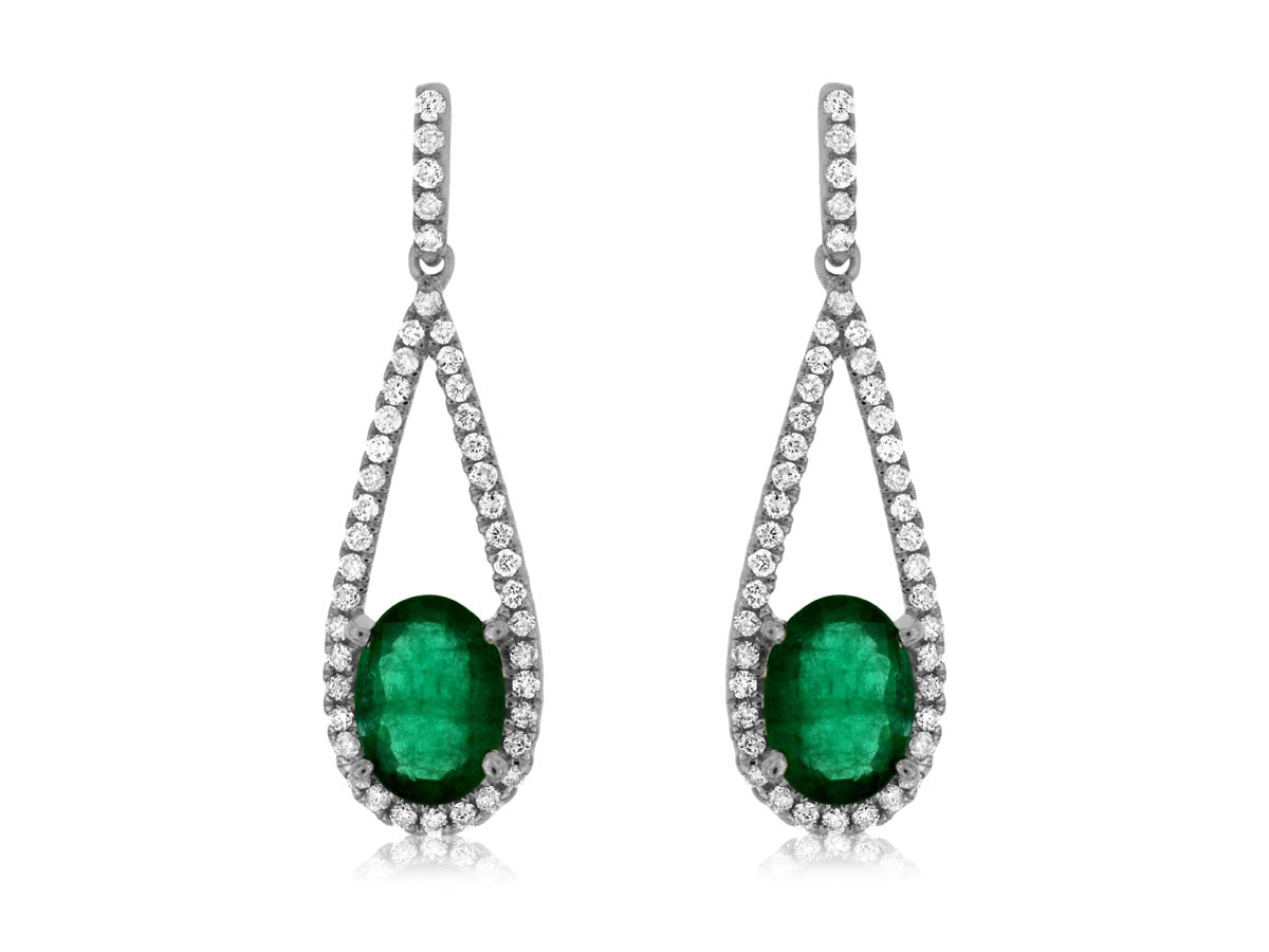 14KW Teardrop Emerald Diamond Earrings
