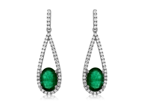 14KW Teardrop Emerald Diamond Earrings