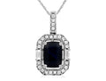 1.60ct Emerald Cut Sapphire Diamond Halo Pendant 14KW