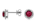 Vibrant 14KW Ruby & Diamond Halo Stud Earrings