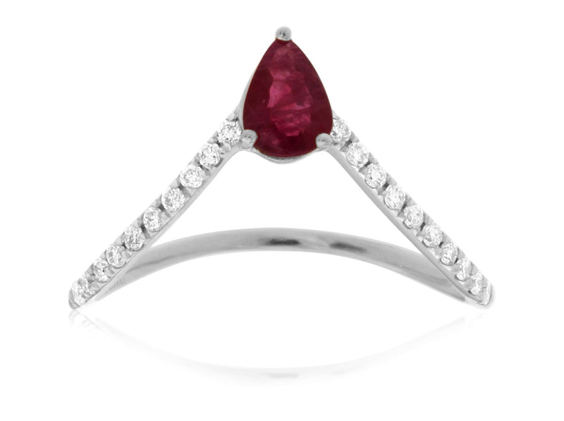 Bold Pear .45ct Ruby & Diamond V-Ring 14KW