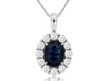 Deep Blue Sapphire & Diamond Halo Pendant 14KWG